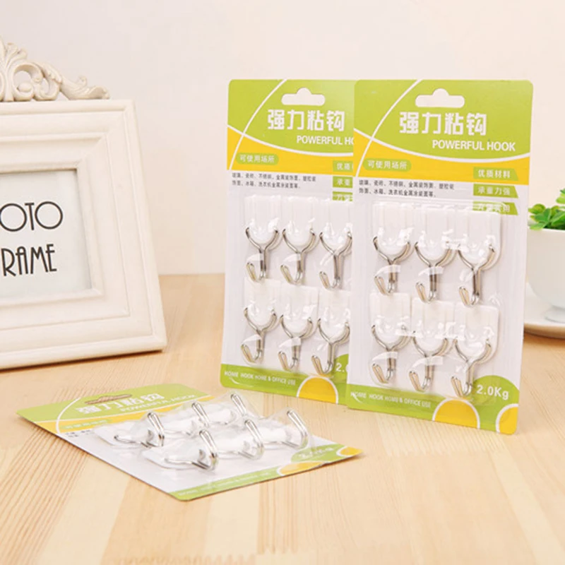 6 шт. бесследные липкие крючки белые настенные крепкие палочки вешалка крюк кухня