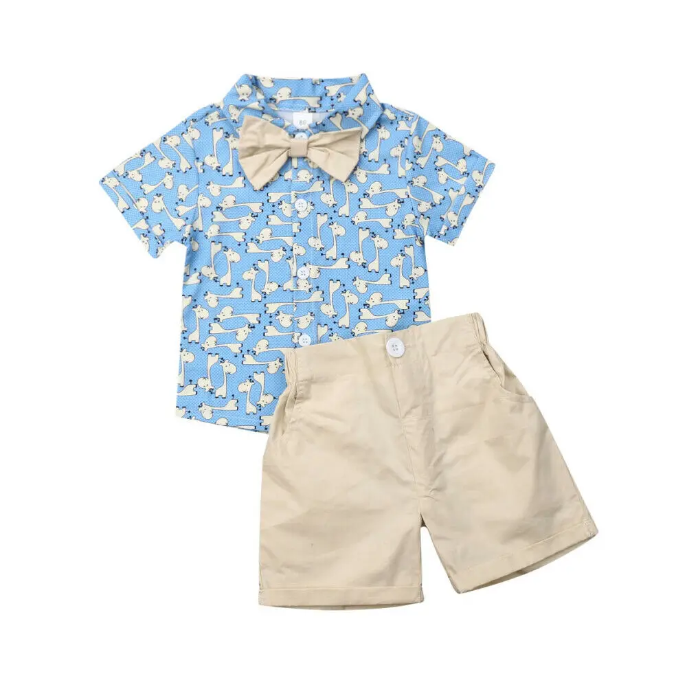 1-6Y Kids Baby Boy Summer Suit Wedding Gentleman Clothes Sets Dinosaur T-Shirt Shorts Outfits 2pcs |