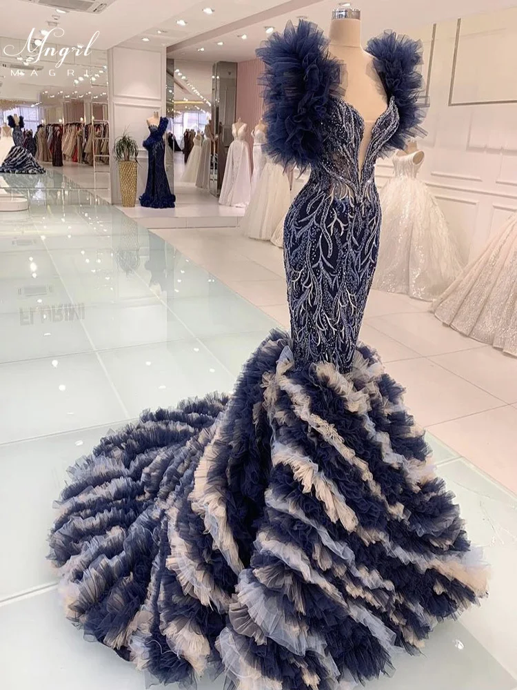 

MNGRL Luxury Evening Dress One-shoulder Long Sleeves Hand-applied Diamonds Glittering 2021 New Evening Dress Party Dress