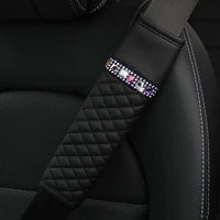 bling leather car seat belt pad cover rhinestone pu leather auto safety belt shoulder pad protector case interior accessories