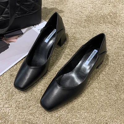 FeiYiTu/ г., весенние туфли-лодочки на высоком каблуке в стиле ретро туфли из лакированной кожи с квадратным носком без застежки Женская пикантная обувь, chaussure femme - Цвет: Черный