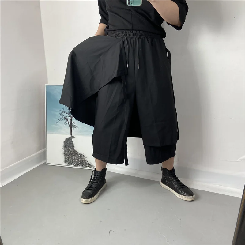 Men's Straight Trousers Spring Summer New Personality False Two Stylist Casual Large Size Seven - Cent Pants