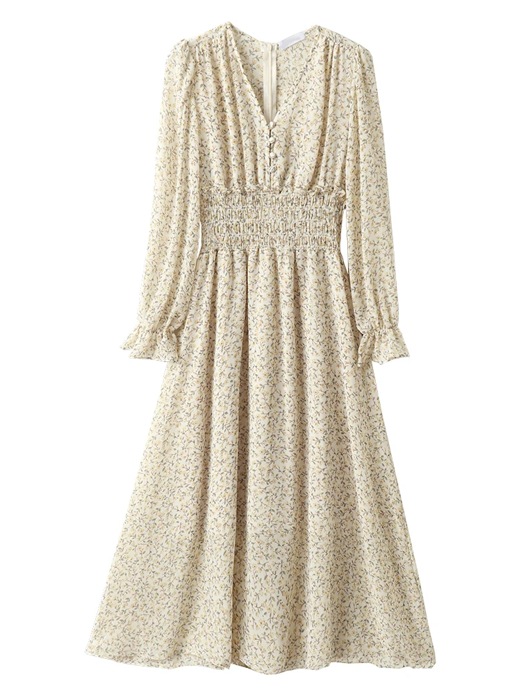 

Dresses for Women Summer French Vintage Fleece-Lined Thickened Base Floral Dress for Women Autumn Winter Long Dresses