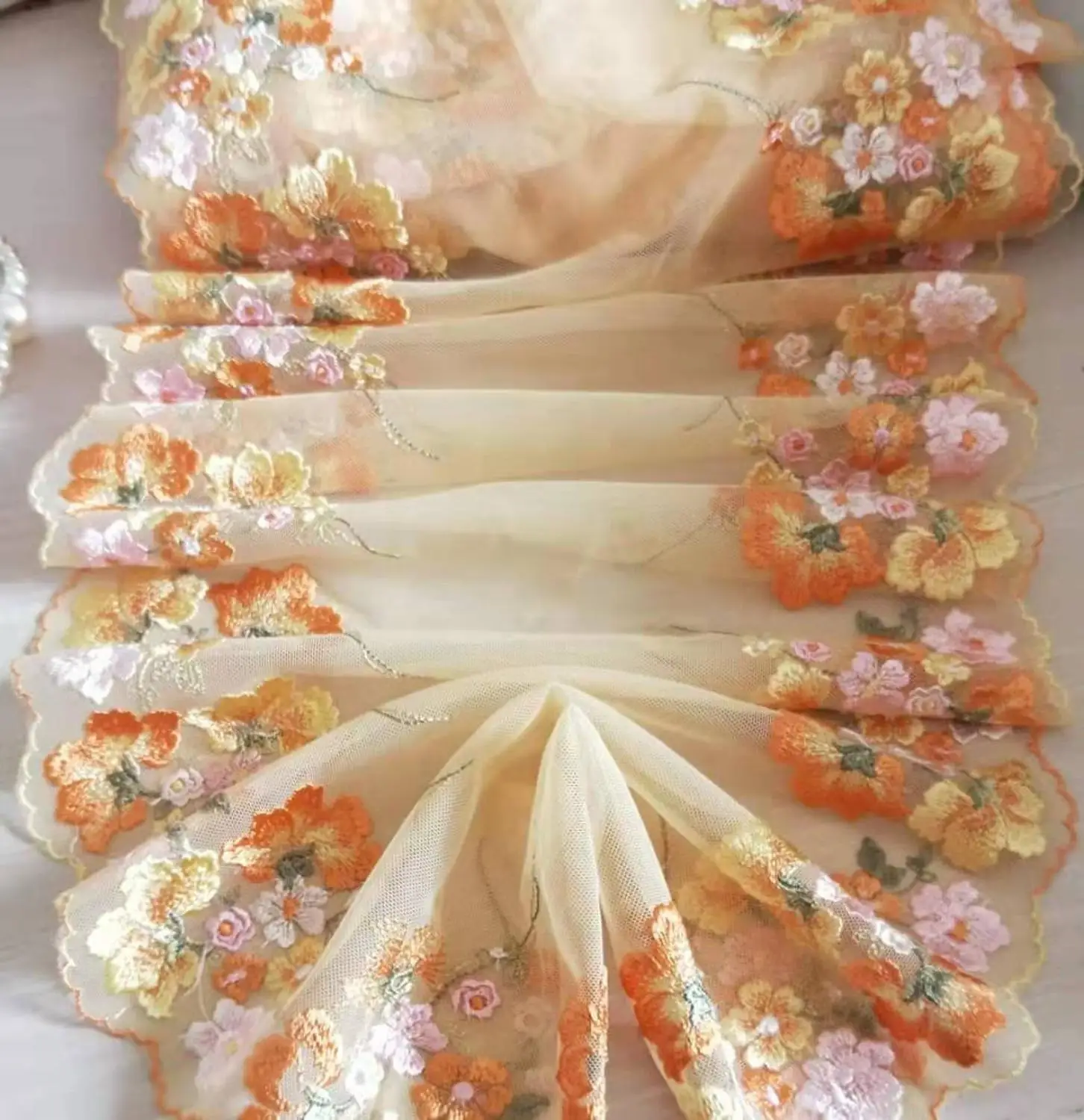 Великолепная Тюлевая кружевная отделка желтые оранжевые цветы Цветочная