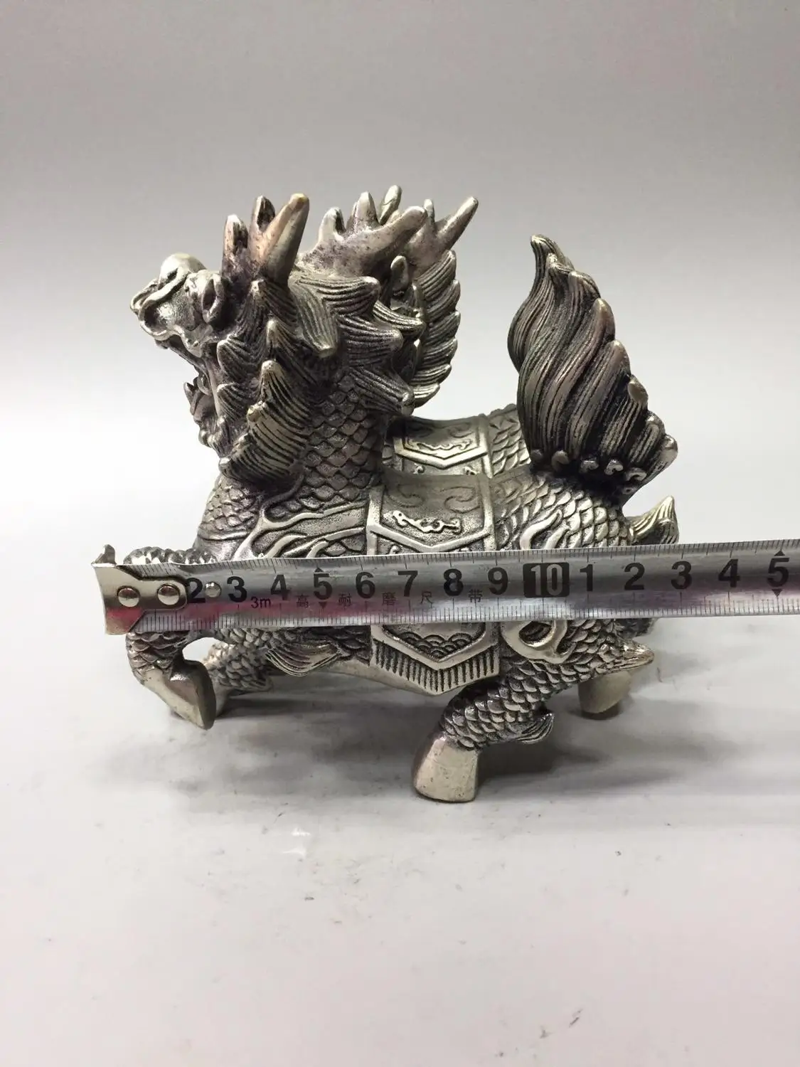 

China Silver Sculpture Wealth Flower JiXiang Dragon Kylin Statue Pair metal handicraft