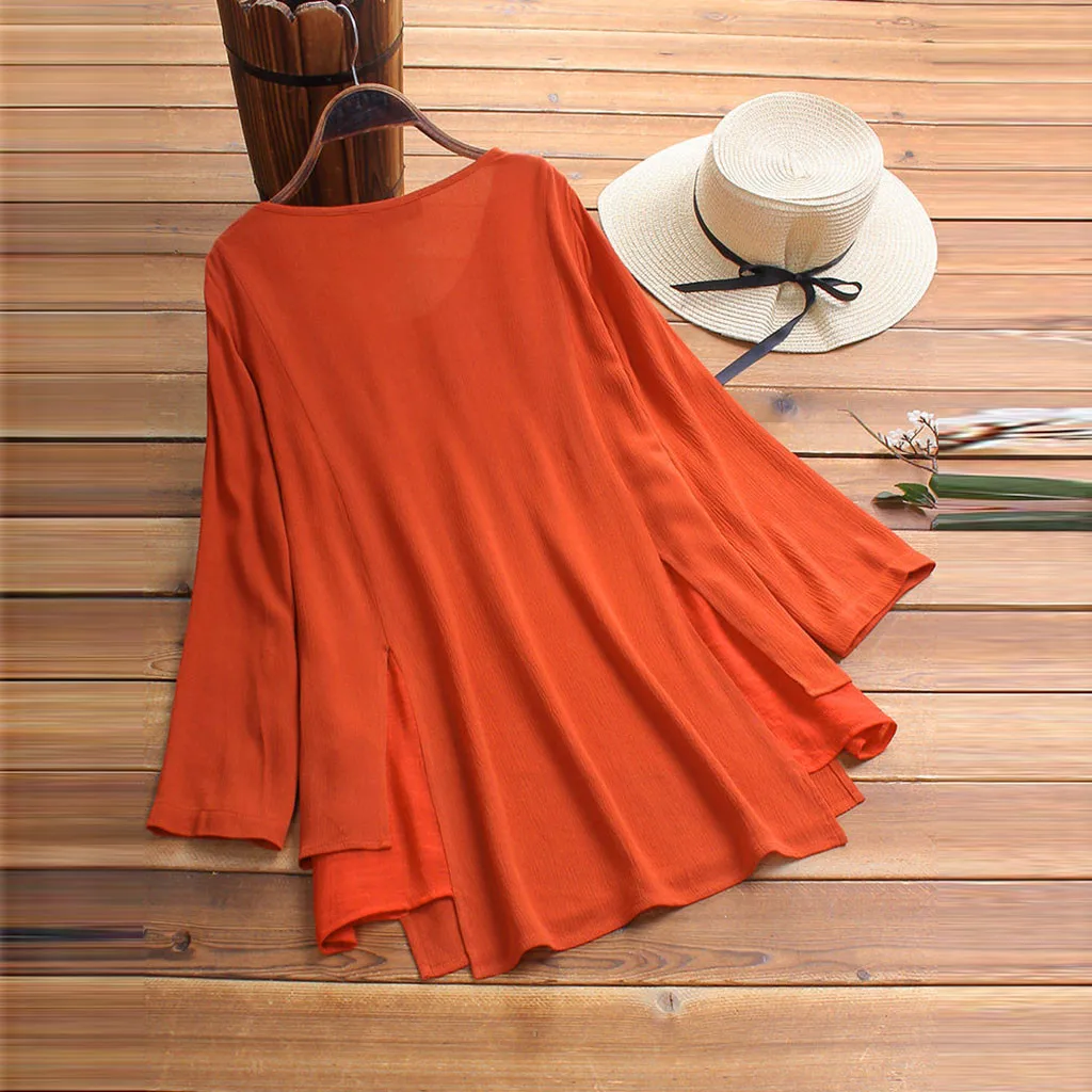 Блузка женская размера плюс с длинным рукавом свободная рубашка круглым вырезом