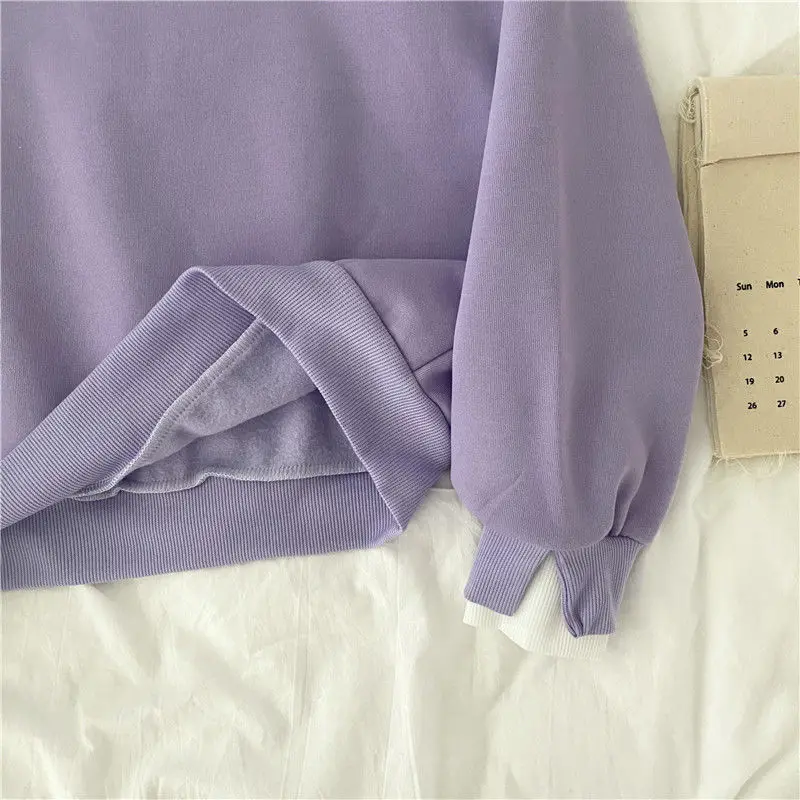 

HI-FASHION Autumn Winter Fake Two-Piece Oversized Women Sweatshirt Korean Fleece Casual Pullovers Harajuku Solid Streetwear