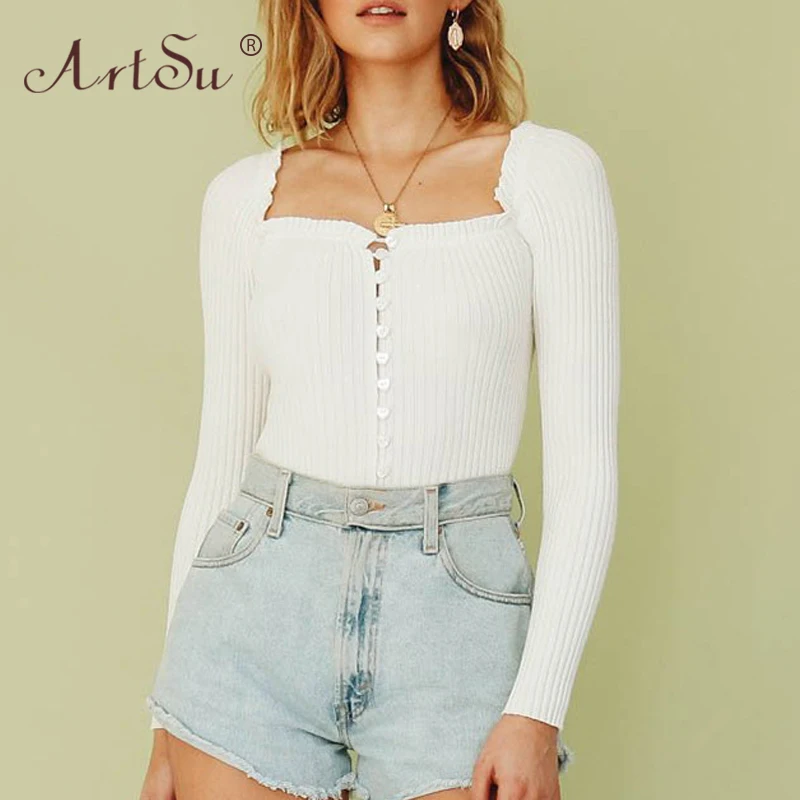 ArtSu осень зима универсальные базовый с длинным рукавом трикотажные топы женские