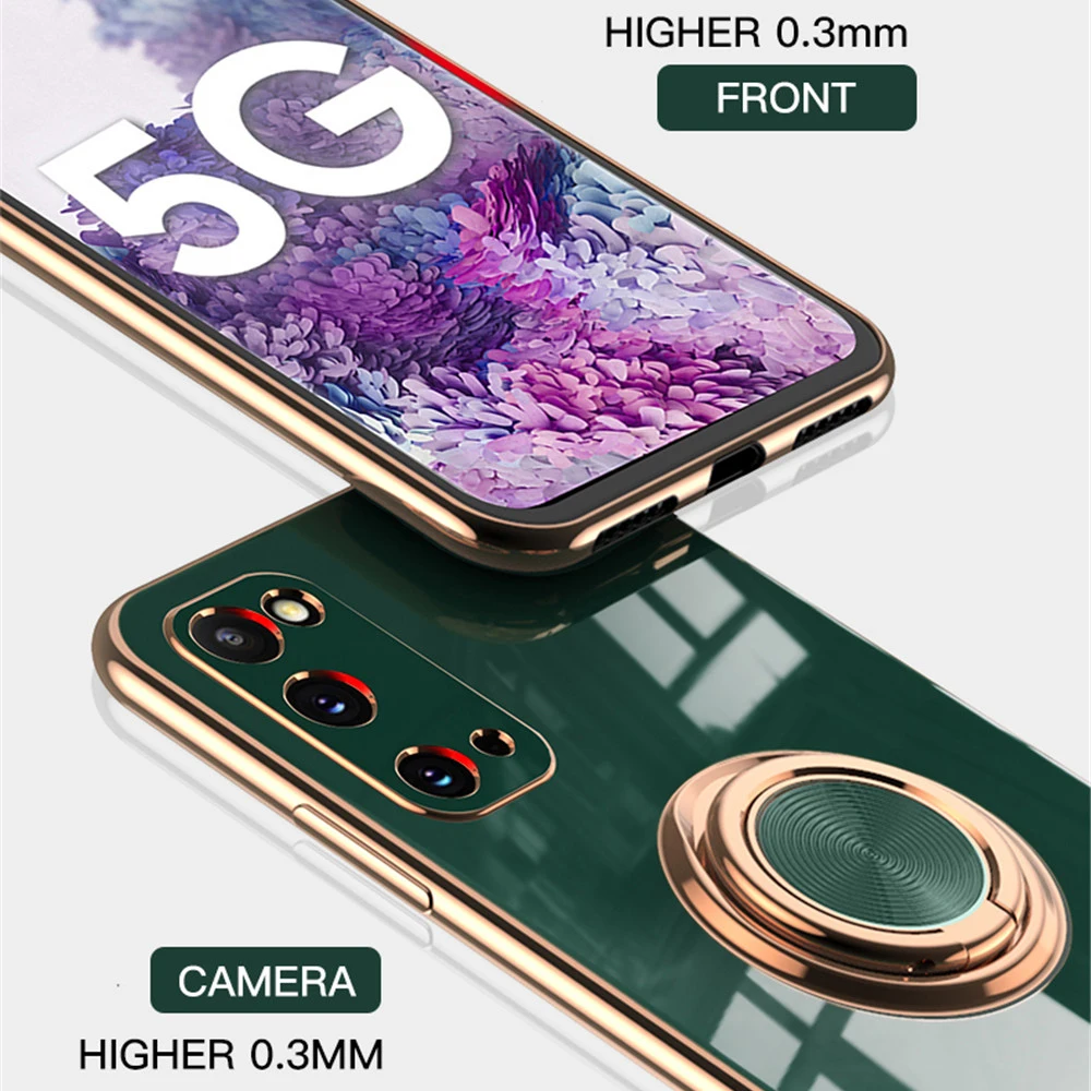 

P20 P30 Case Luxury Gold Plating Ring Phone Case for Huawei P40 Lite P50 Pro Mate 20 30 40 Honor X10 Lite Nova 5T Magnetic Cover