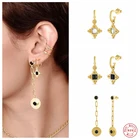 Aide 925 Стерлинговое Серебро Черный с алмазными подвесками, Замшевые женские ботинки, свисающие серьги для женщин, Серьги Висячие круглая пластина цепи очаровательные Подвесные серьги ювелирных изделий