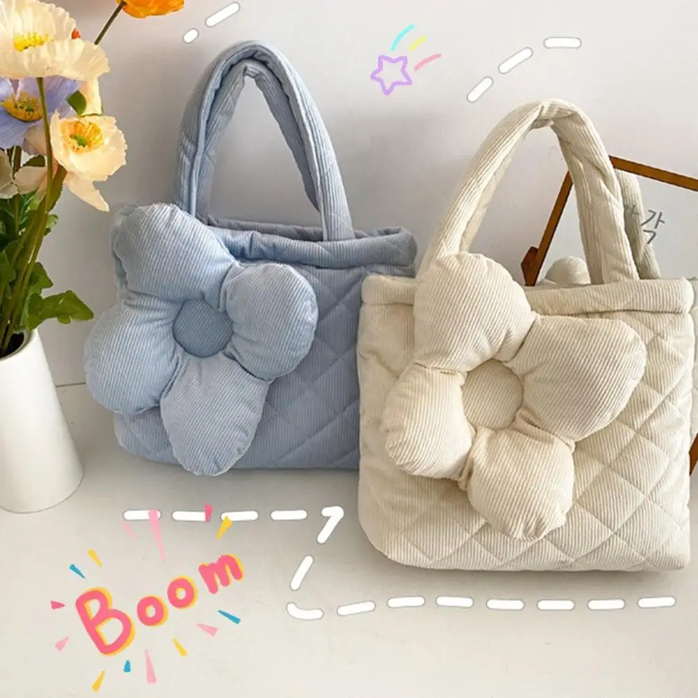 

Large Capacity Comfortable Touch Lunch Bag Polyester Adorable Flower Decor Lunch Pouch for School