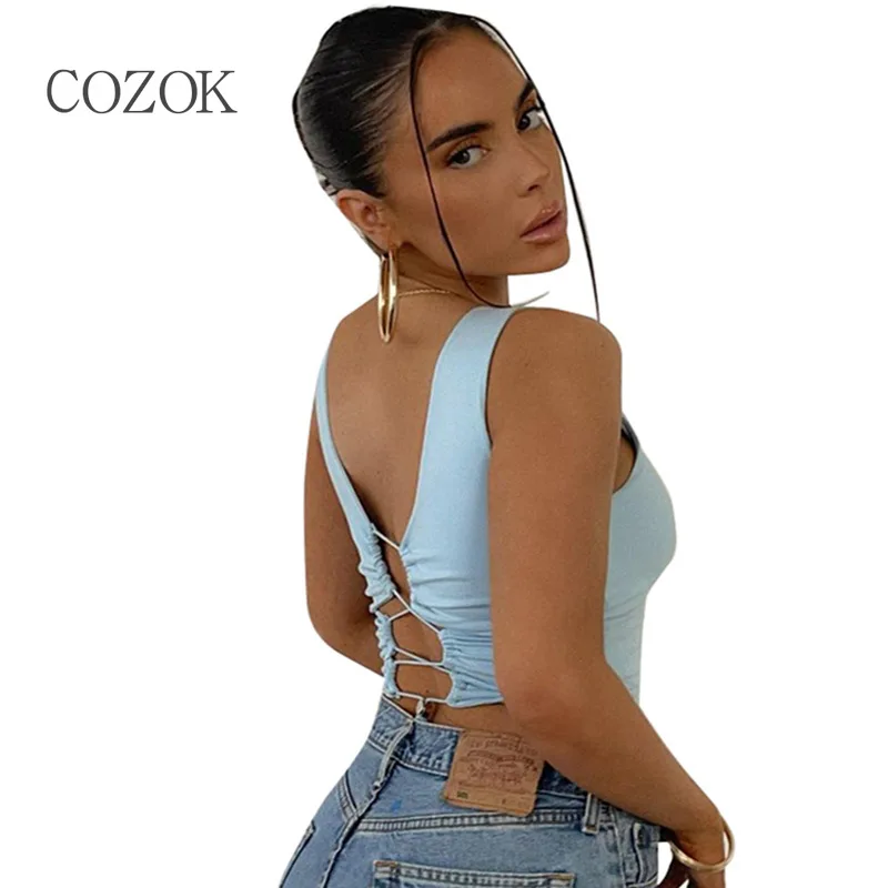 

summer women sexy tops Hollow Out Solid Short V-Neck Hole ins fashion tops Bandage Shirring Backless streetwear