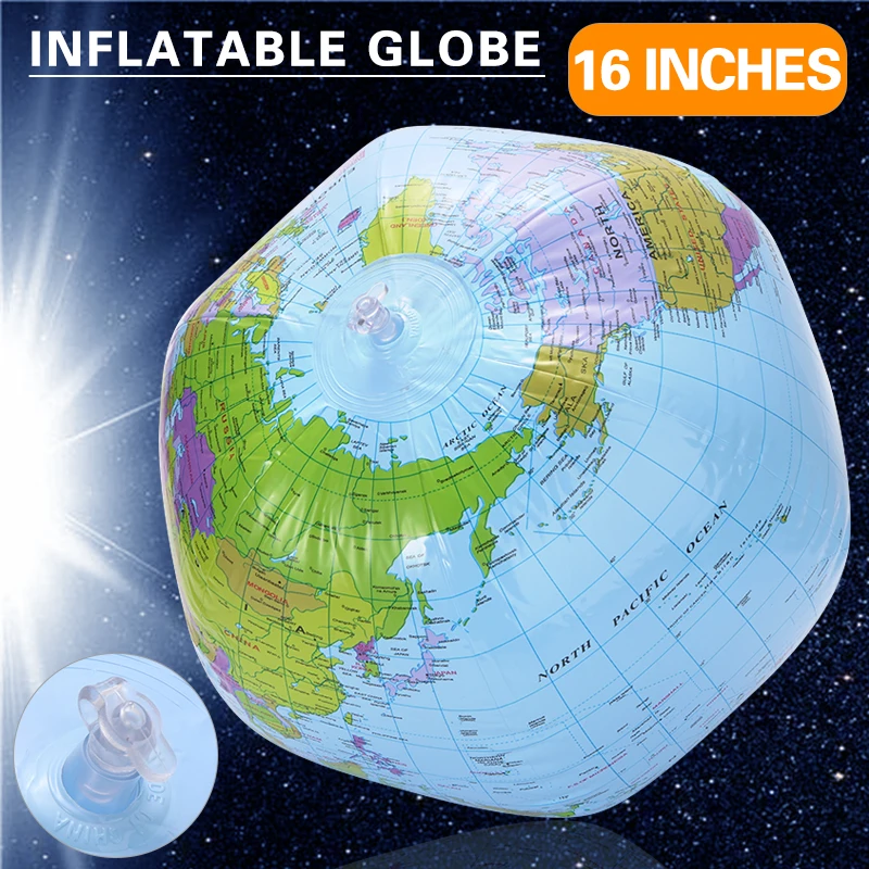 

16 Inch Inflatable Globe Map Ball World Earth Geography Educational Learning Toy Detailed Illustration Teaching Aid Toy