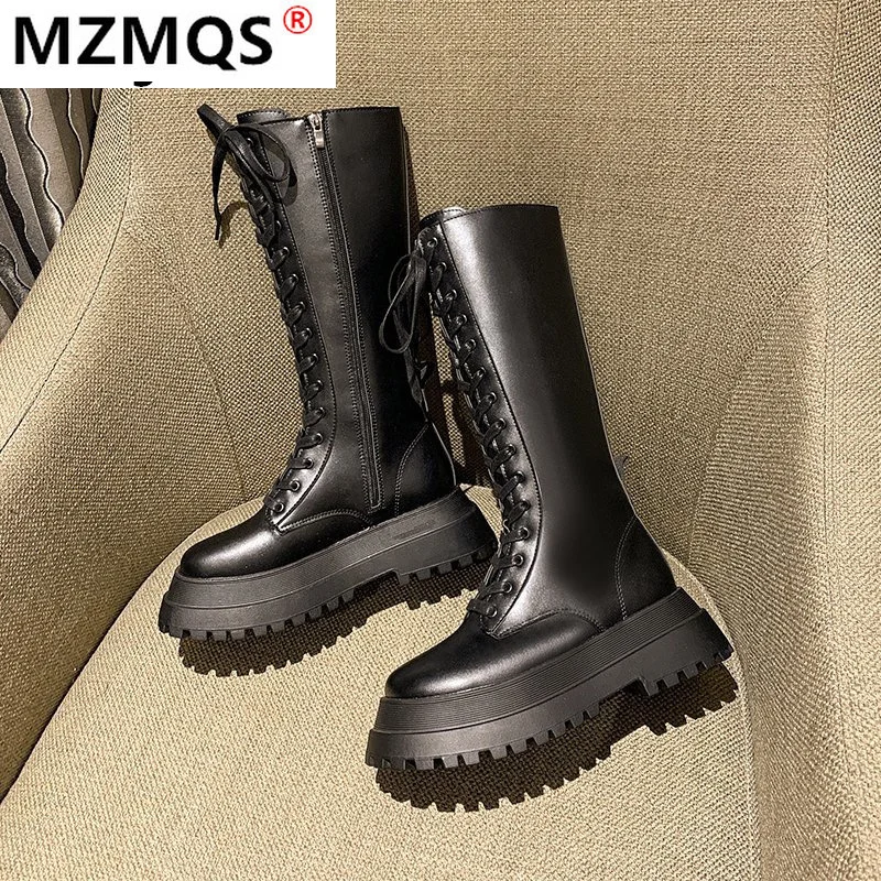 

Women Long Boots Mid Calf Shoes Chunky Heel Autumn Winter Mid-calf Boots Woman Platform Boots Fashion Footwear Botas De Mujer