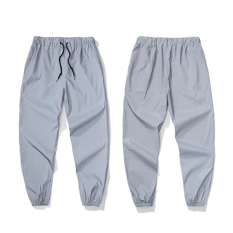 

Streetwear Reflective pants men Fashion casual Elastic waist Loose jogging pants Glow at night Silver trousers male Brand