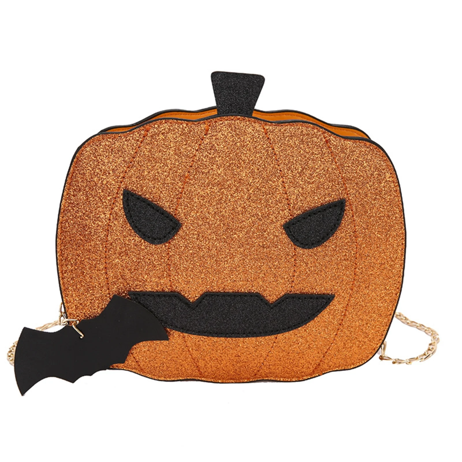 

Leather Female Fanny Crossbody Handbag Halloween Devil Pumpkin Shaped Fashion Wild Fantastic Shoulder Bag with Chain Strap