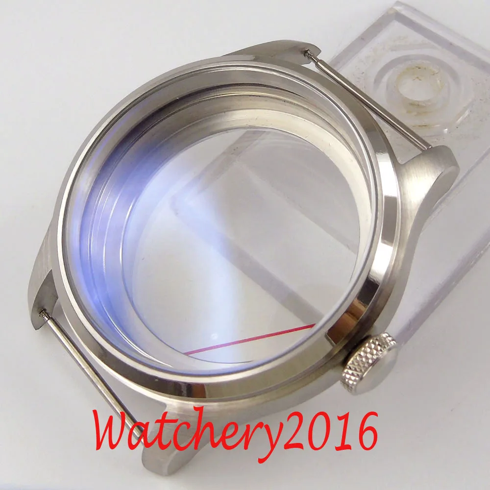 

44mm steel PARNIS watch CASE fit eta 6498 6497 hand winding eat movement