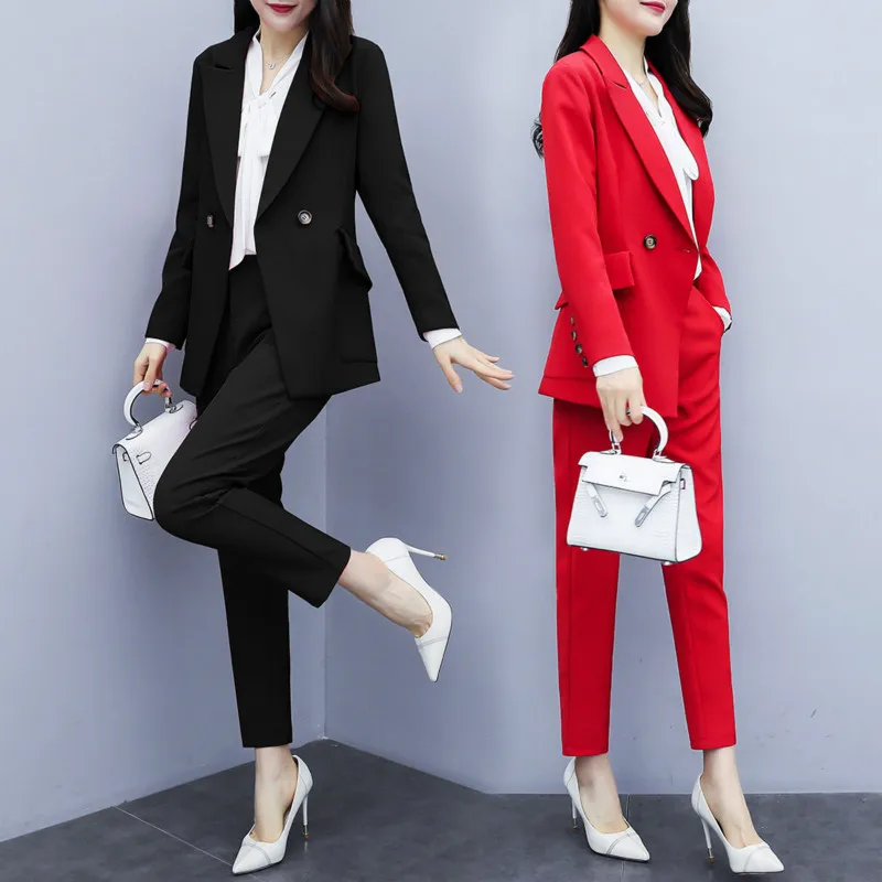 

Women's Suits Autumn New Large Size Women's Jacket Casual Fashion Professional Wear Elastic Waist Trousers Women's Two-piece Sui