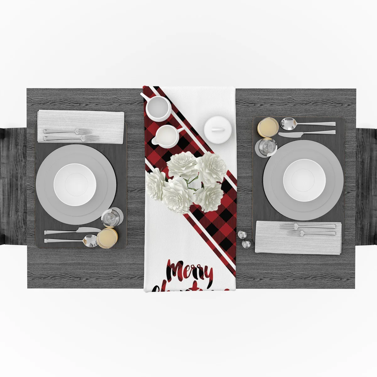 Рождественская скатерть с принтом оленя в красно черной решетке для отеля