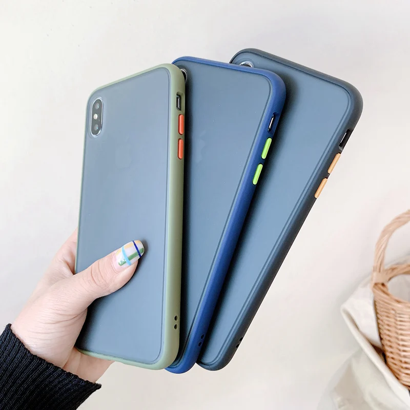 Противоударный чехол для телефона iPhone XR Xs Max X Гибридный цветной матовый