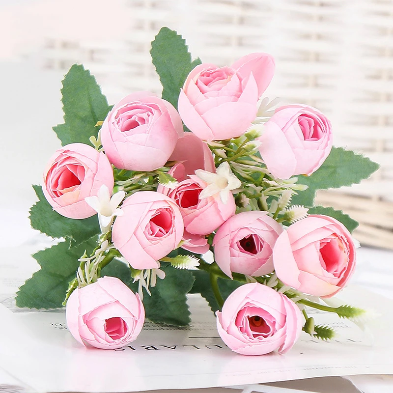 

10 Heads Rose Pink Peony Artificial Flower Silk Tea Rose Bouquet Vases for DIY Home Decoration Wedding Decorative Fake Flowers