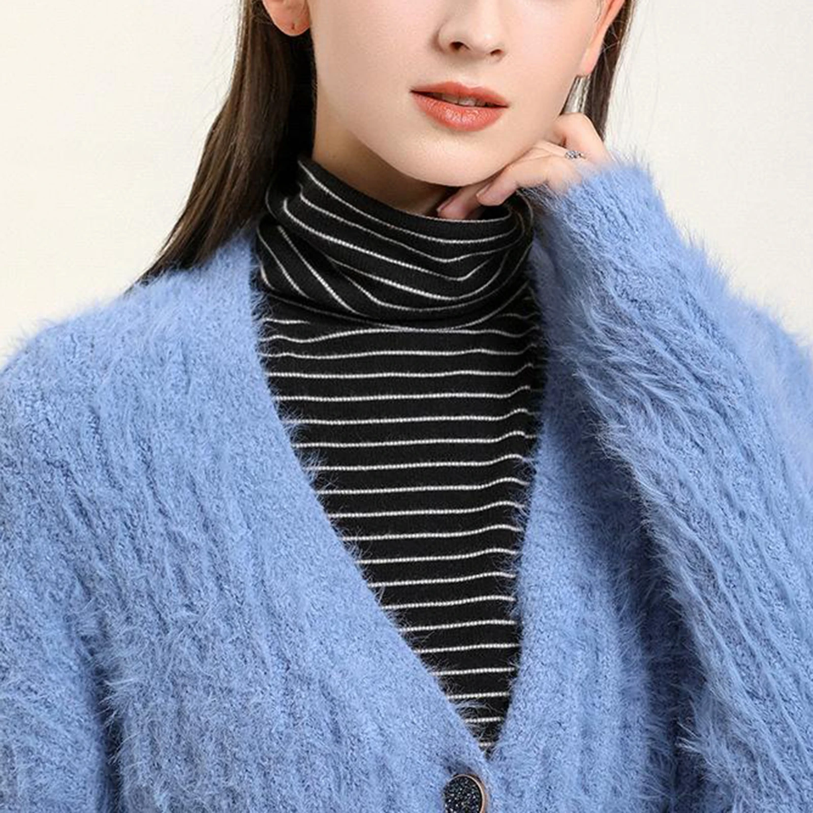

Women Turtleneck Fake Collar Chic Stripe Detachable Blouse Dickey Collar Half Shirts False