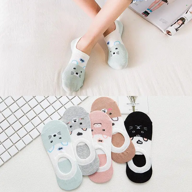 

Pattern Socks Candy Color Boat Socks Suit Cute Girls Funny Sock Meias Women Animals Cartoon for Summer Breathable Casual 5 Pairs