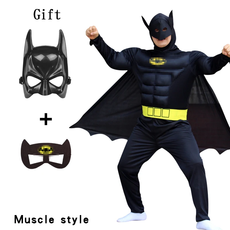 

Halloween Adult Children Deluxe Muscle Iron Warrior Costume Mask Cape Batboy Kids Men Party Fancy Dress Superhero Carnival