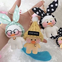 new arrival cute lalafanfan duck keychain kawaii cafe mimi plush toy duck action figure keychain bags decor toy children gifts