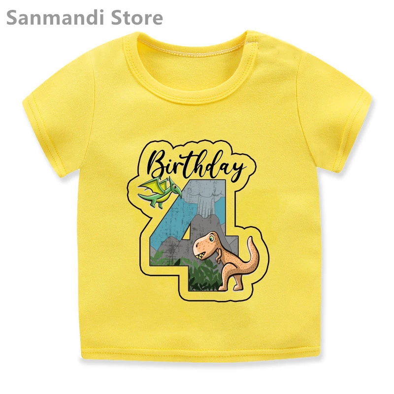 

2021 Hot Sale Yellow Children'S Clothing Jurassic Dinosaur 2th-9th Birthday Gift T-Shirt Girls/Boys Clothes Harajuku Shirt