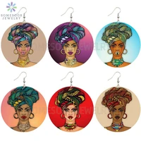 somesoor 6 designs printed hoops lady african wooden drop earrings headwrap woman locs afrocentric ethnic handmade wood jewelry