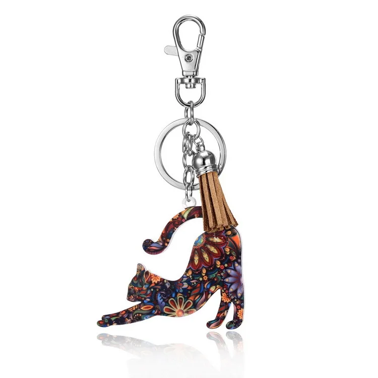 

Cartoon Acrylic Keychain Cat Pony Dog Tassel Backpack Decoration Bag Accessories Car Key Pendant Keyring Exquisite Gift New