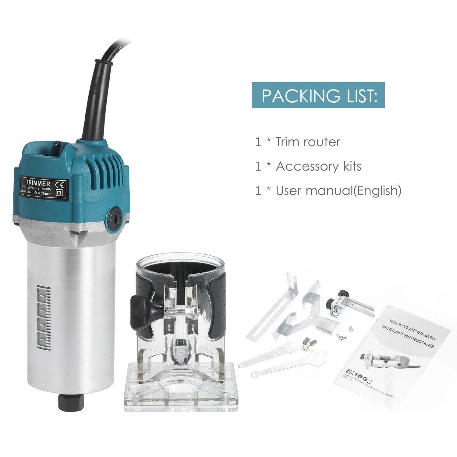 Multifunctional 220V 800W 30000R Electric Trim Router Trimmer with Base Edge Guide for Woodworking Trimming Slotting Notching |