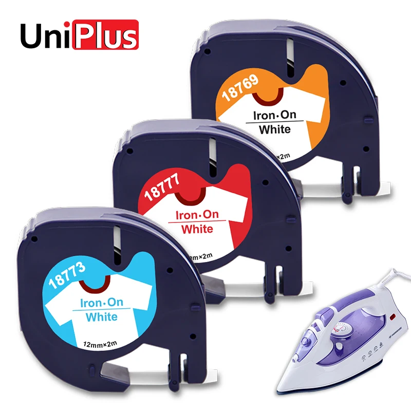 UniPlus Fabric Label Tape Iron on Cloth Compatible DYMO Letratag 18771 18777 18775 for 100H PLUS 100T QX50 LT Label Printer 12mm