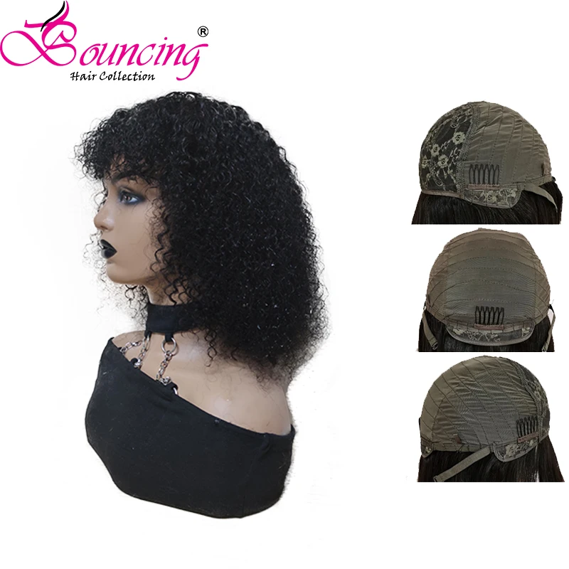 

Curly Full Machine Wig With Bangs Short Ombre Hair Wig Brazilian Remy Human Hair Wig Pixie Cut Wig Colored Machine Made Wig