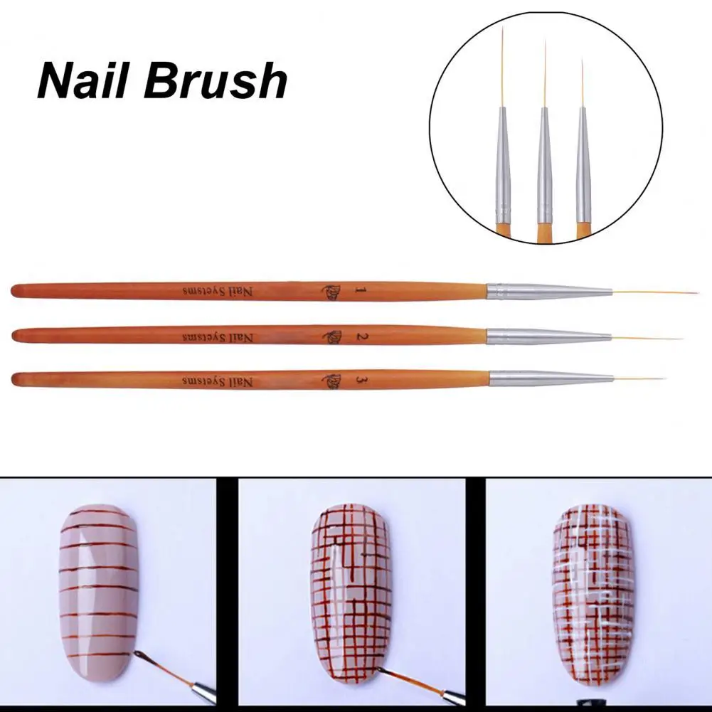 

3Pcs/Set Tip Head Nail Painting Pen Ergonomics Handle Lightweight Nail Art Brush Wooden Handle French Lines Pen for Manicure