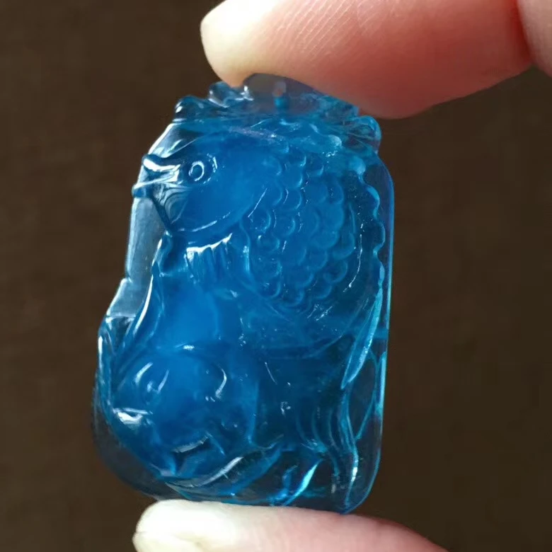 Натуральный темно синий Аквамарин Женская рыба резной кулон 32 4/21/8 мм прозрачный