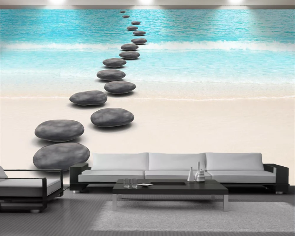

Beach Stones Beautiful Seascape 3d Wallpaper Living Room Bedroom Background Wall Decorative 3d Mural Wallpaper
