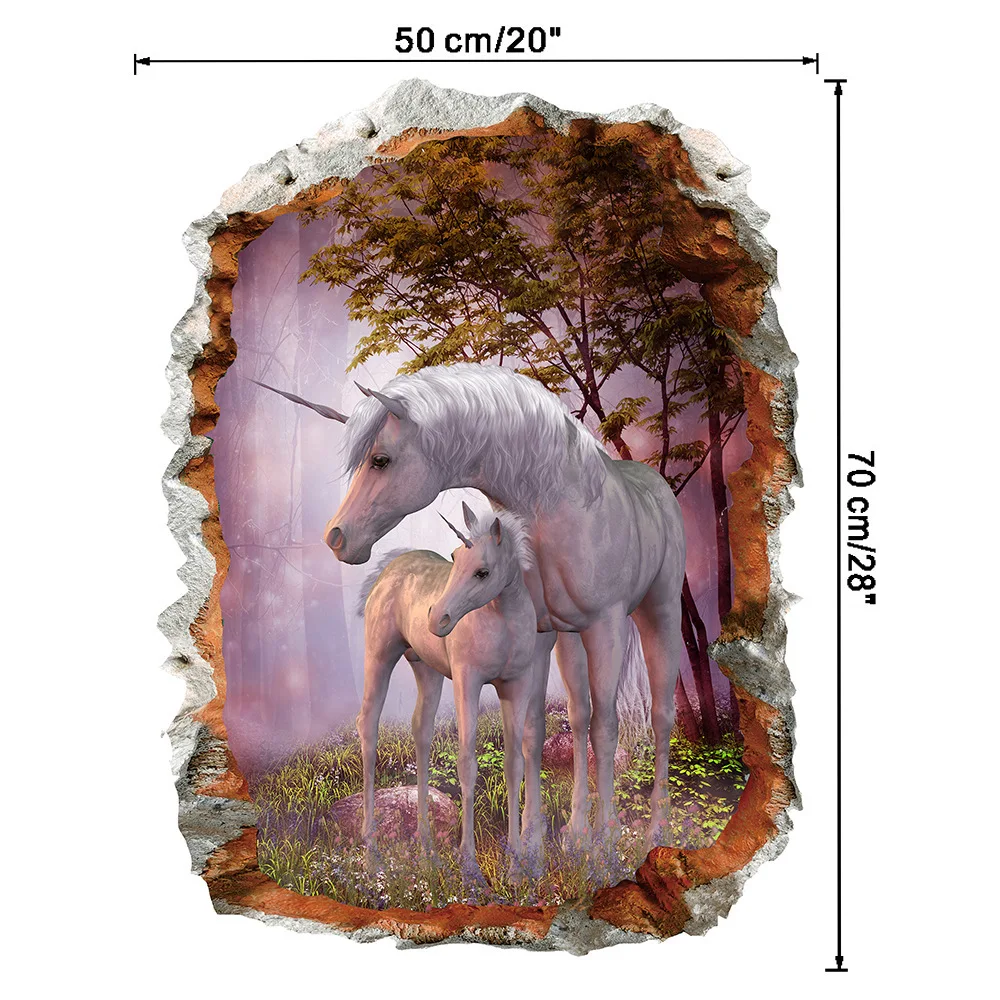 

3d Unicorn Wall Stickers Living Room Bedroom Children's Room Wallpaper Decorative Painting Green Wallpaper Sticker Mural
