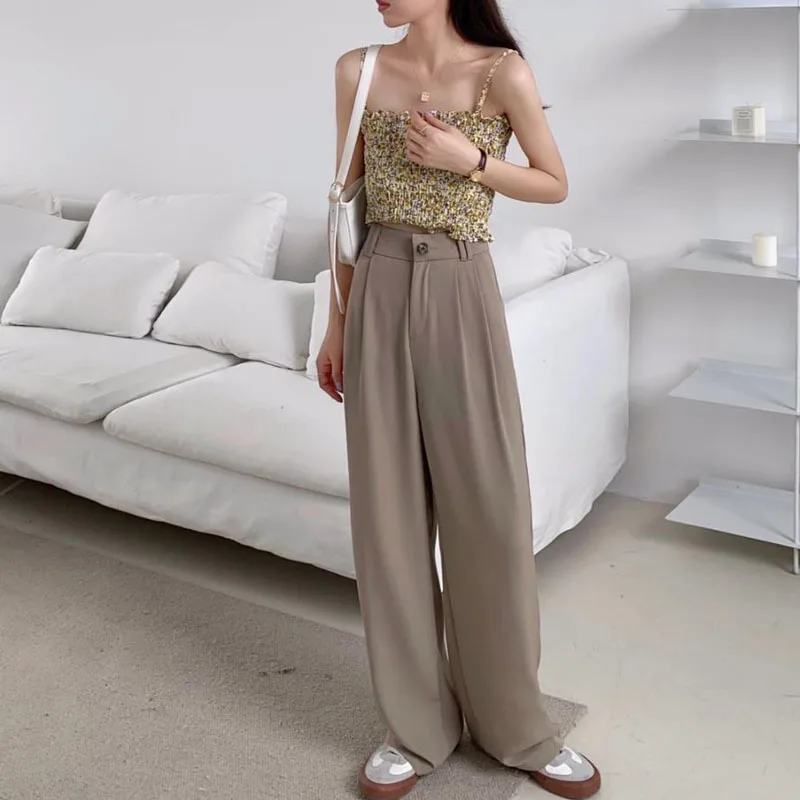 

New Trouser For Women High Waist Causal Loose Wide Leg Pants Female 2020 Autumn Korean Fashion Elegant Tide Straight