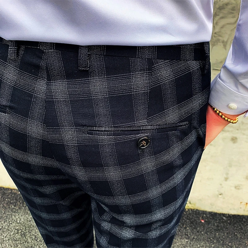 

2021 summer new Korean version of the slim men's plaid business leisure small foot nine pants