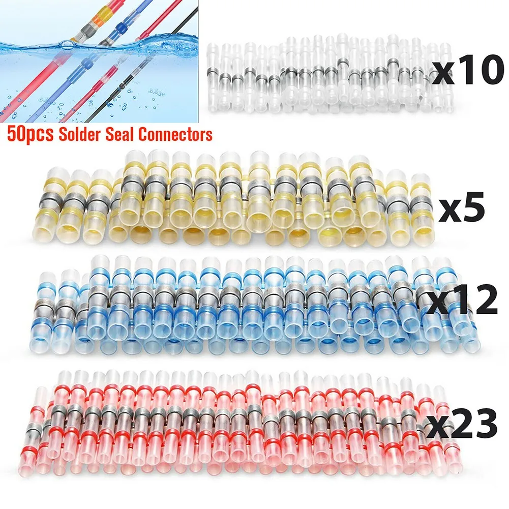 

50Pcs Wire Connectors Butt Terminals Heat Shrink IP67 Seal Solder Sleeve