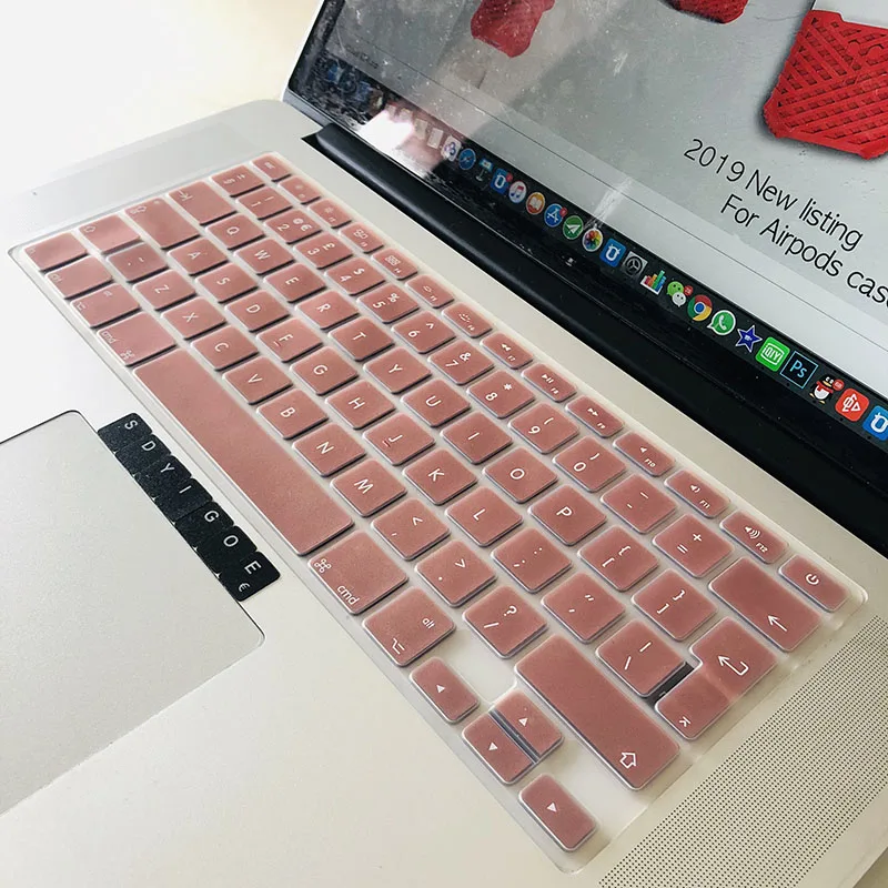 Rose gold Чехол для клавиатуры ноутбука macbook air 13 pro 15 дюймов A1466 A1502 A1278 A1398 EU Силиконовая накладка для клавиатуры цветная защитная пленка - Цвет: Rose gold
