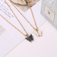 butterfly shape acrylic inlaid metal pendant clavicle chain womens necklace new animal sweater chain accessories party jewelry