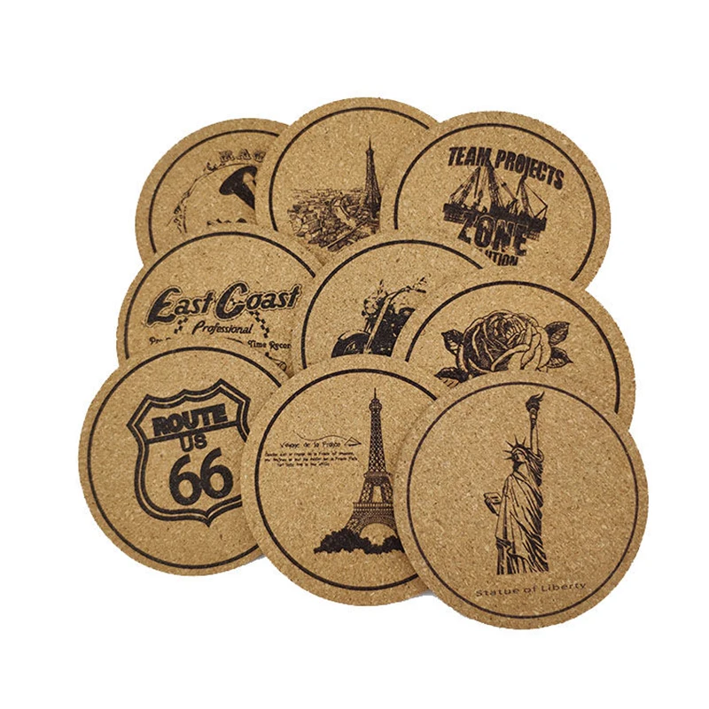 5/10 шт. натуральные пробковые коврики Нескользящие теплоизолирующая подставка