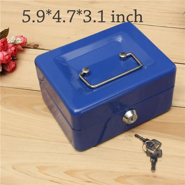 M size Blue Keys Практичный мини-кассовый Копилка из нержавеющей стали с замком безопасности с замком, сейф, маленький, подходит для украшения дома, 3 размера - Цвет: M size Blue Keys
