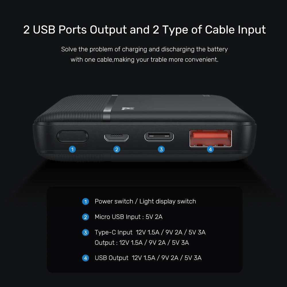 TOPK I1015P Quick Charge 3 0 10000 мАч Внешний аккумулятор USB Type C PD PowerBank Портативное Внешнее