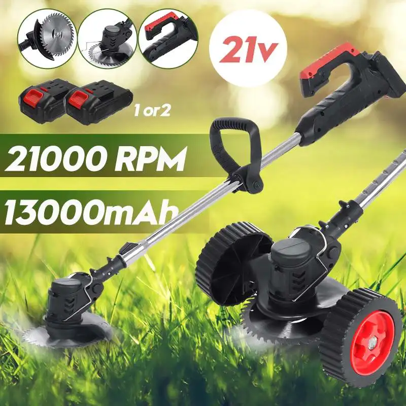 

21V Electric Grass Trimmer With 1/2 13000mAh Li-ion Battery Cordless Lawn Mower Length Adjustable Garden Pruning Cutter Tool