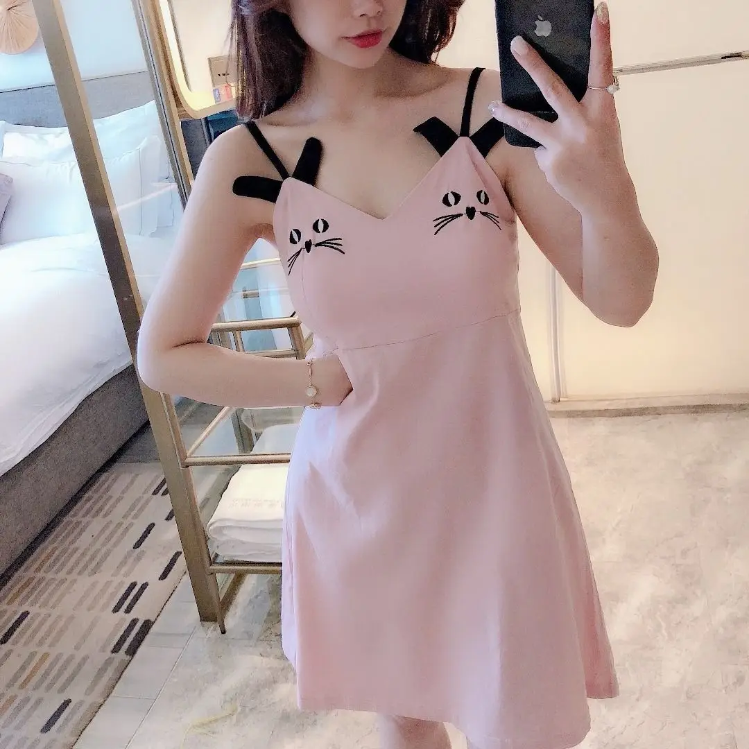 Женская ночная сорочка без рукавов пикантная рубашка с милым принтом большие