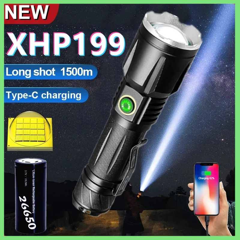 

XHP199 High Power Rechargeable Led Flashlight Torch Powerful Flashlights 26650 XHP90 Tactical Waterproof Flash Light For Hunting